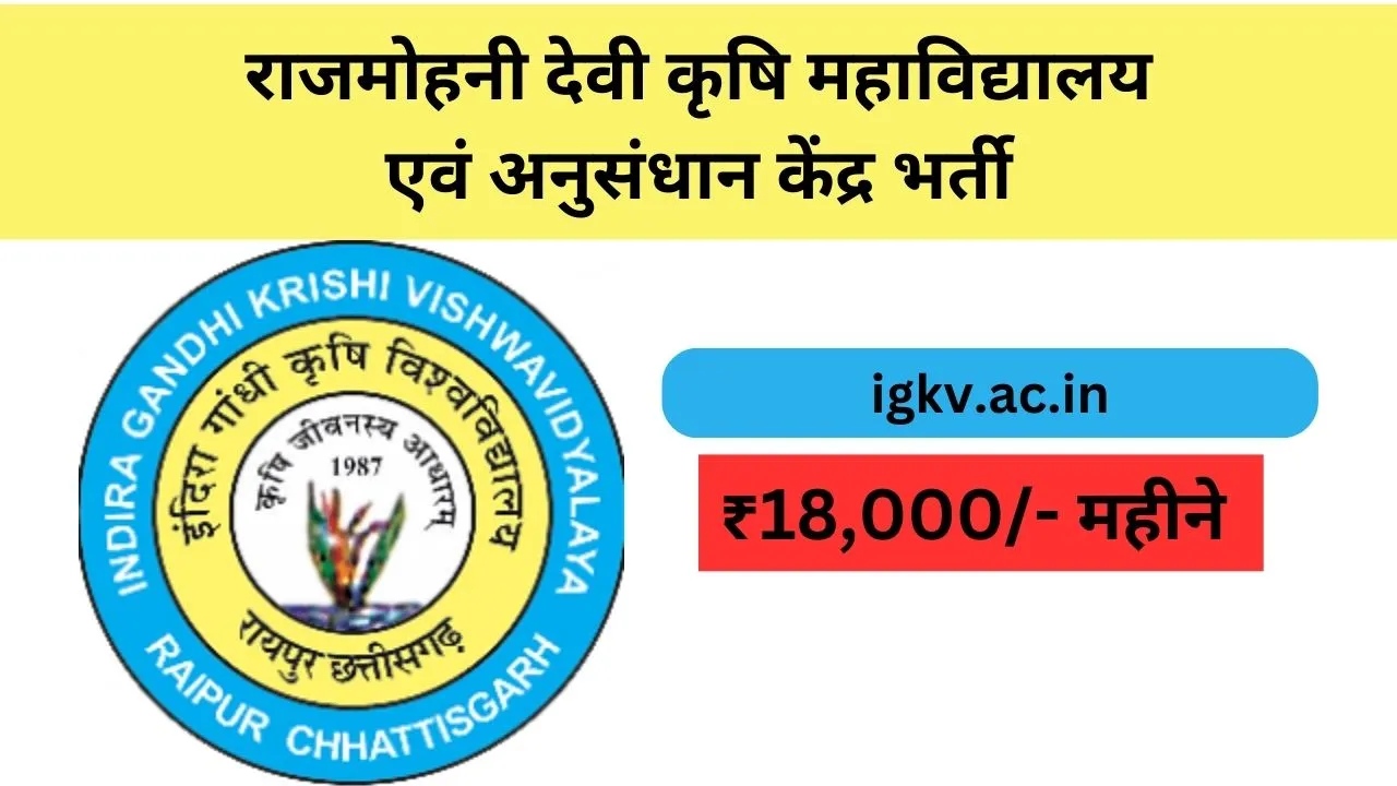 राजमोहनी देवी कृषि महाविद्यालय एवं अनुसंधान केंद्र भर्ती, igkv.ac.in